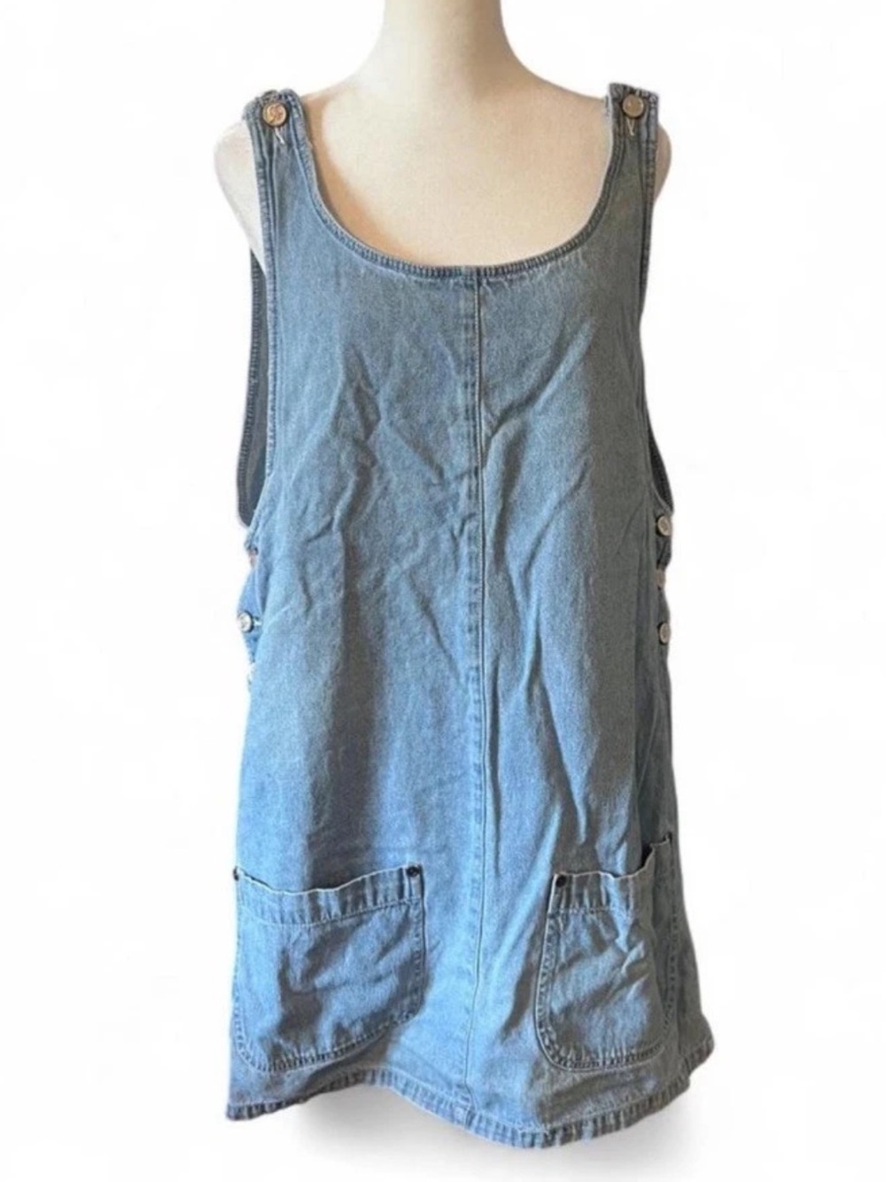 Vintage Rafaella Jeans Blue Denim Jumper Dress Teacher Granola 100% Cotton Women